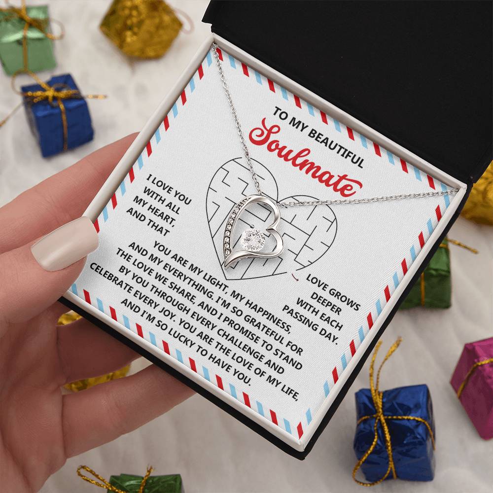 To My Soulmate: Forever Love Heart Necklace with Emotional and Heartfelt Message Lucky to Have You - Mallard Moon Gift Shop