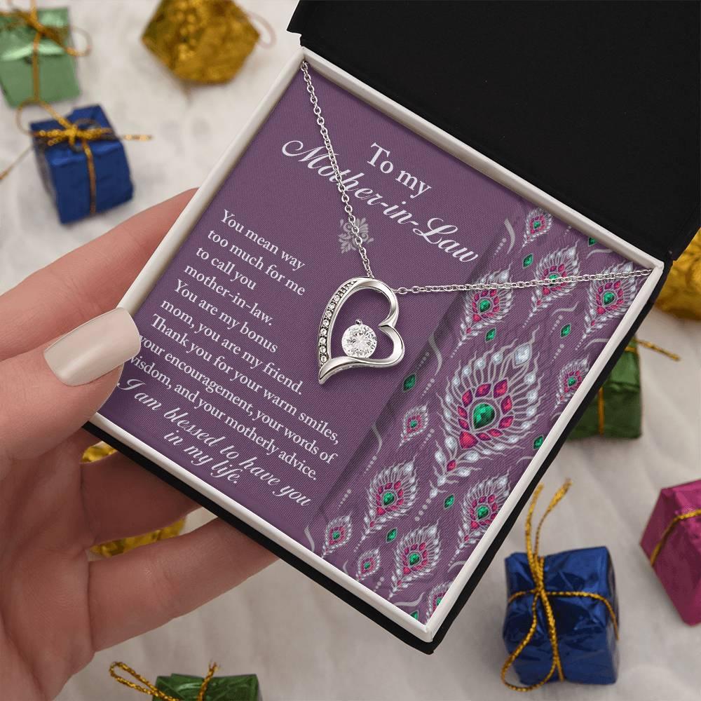 Mother-in-Law Gift You Are My Bonus Mom, My Friend Forever Love Heart Pendant Necklace - Mallard Moon Gift Shop