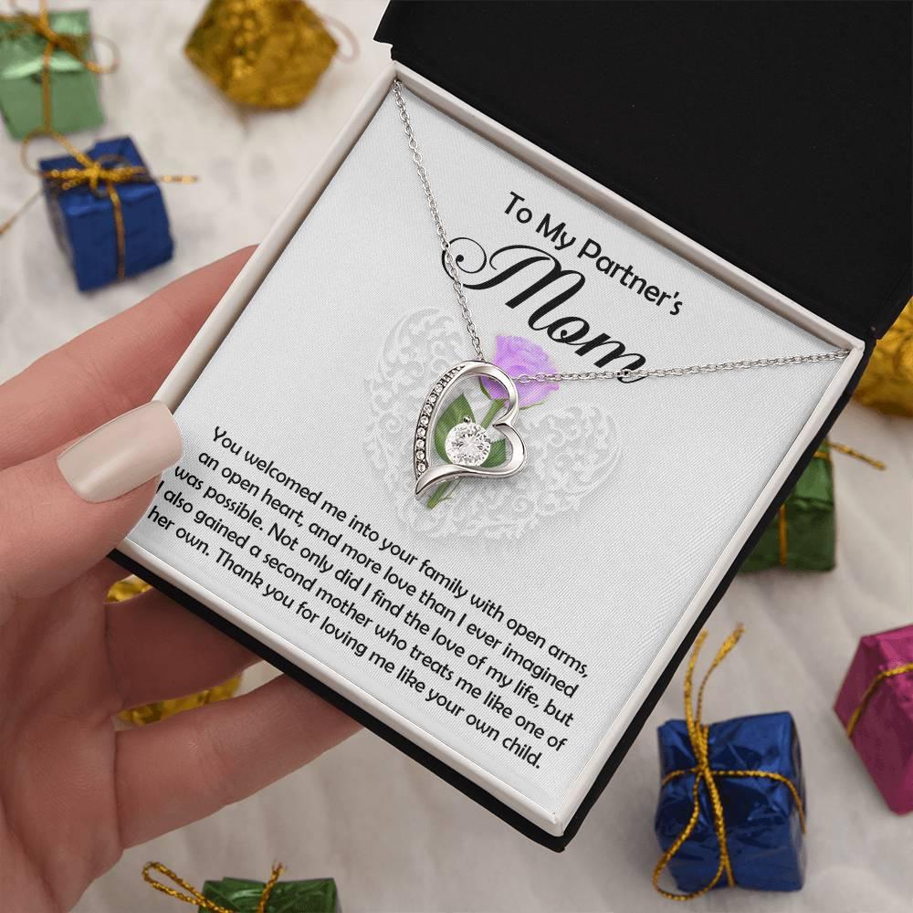 To My Partner's Mom You Welcomed me with Open Arms and an Open Heart Pendant Necklace - Mallard Moon Gift Shop