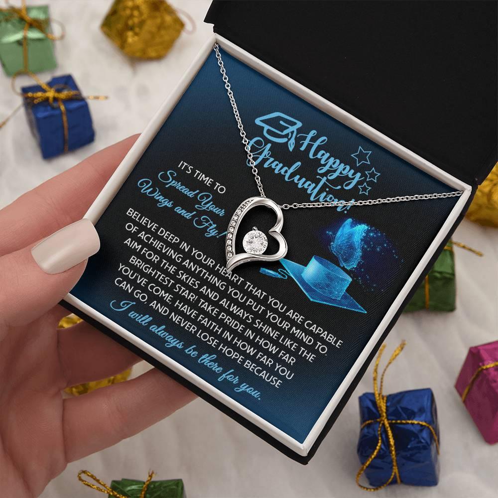 Graduation Gift for Her Spread Your Wings and Fly Forever Love Heart Pendant Necklace with Gift Box - Mallard Moon Gift Shop