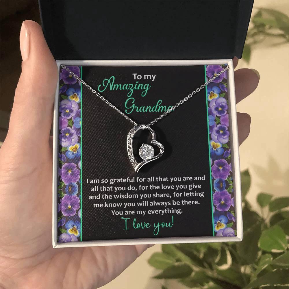 To My Amazing Grandma I am Grateful Forever Love Heart Pendant Necklace