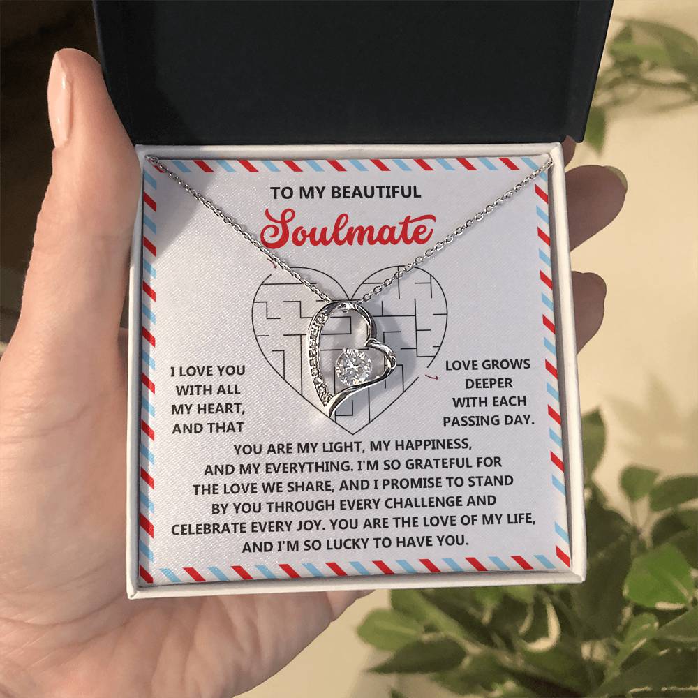 To My Soulmate: Forever Love Heart Necklace with Emotional and Heartfelt Message Lucky to Have You - Mallard Moon Gift Shop