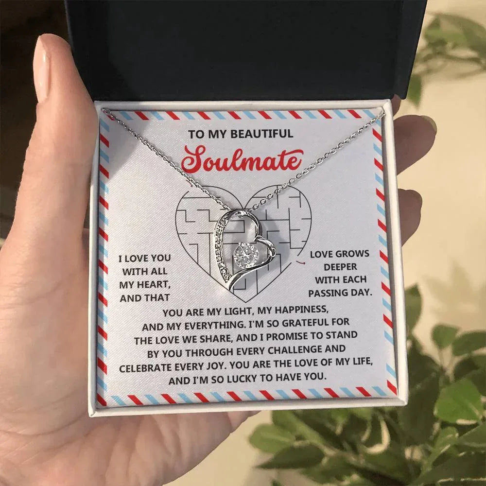 To My Soulmate: Forever Love Heart Necklace with Emotional and Heartfelt Message Lucky to Have You
