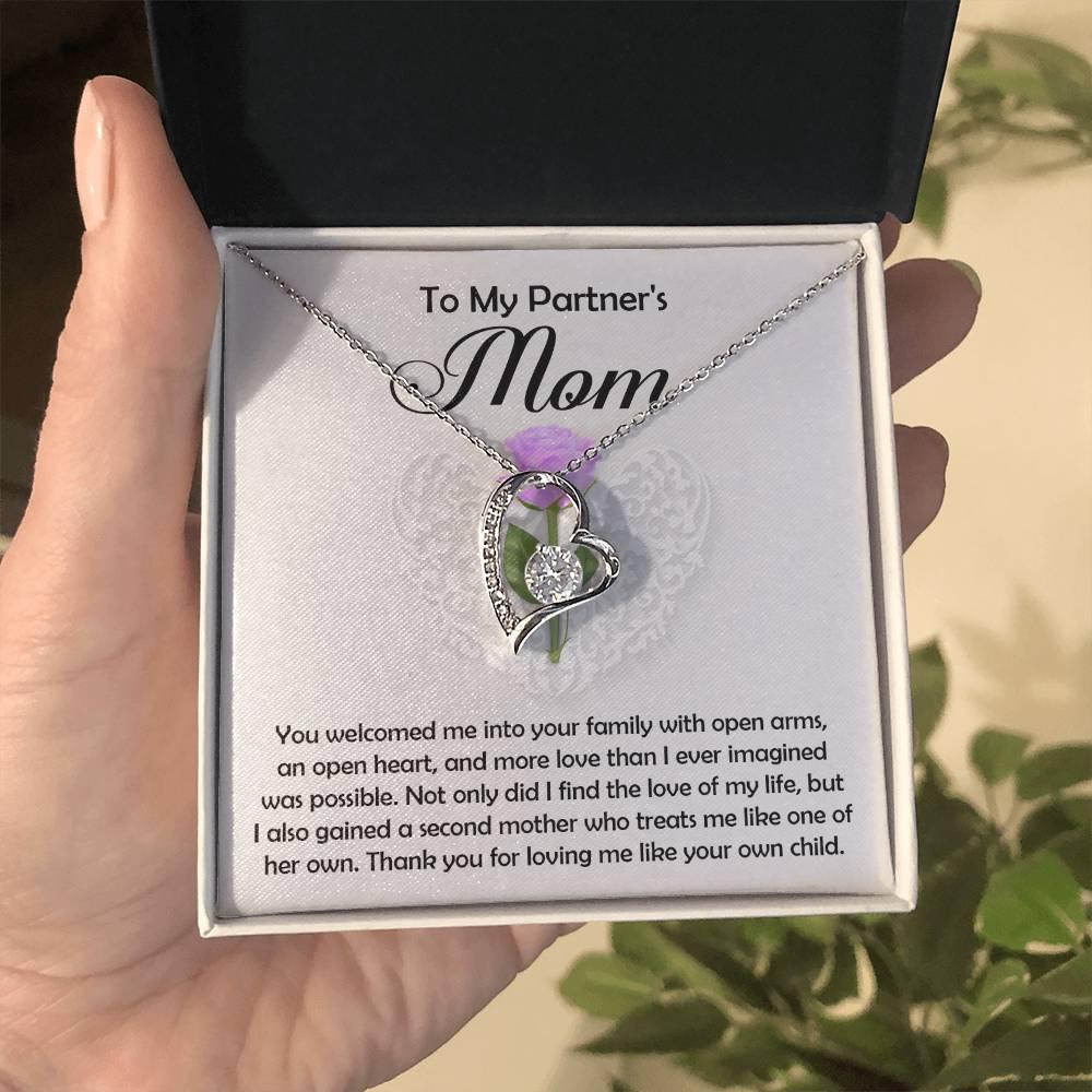 To My Partner's Mom You Welcomed me with Open Arms and an Open Heart Pendant Necklace - Mallard Moon Gift Shop