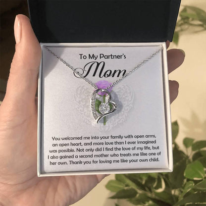To My Partner's Mom You Welcomed me with Open Arms and an Open Heart Pendant Necklace - Mallard Moon Gift Shop