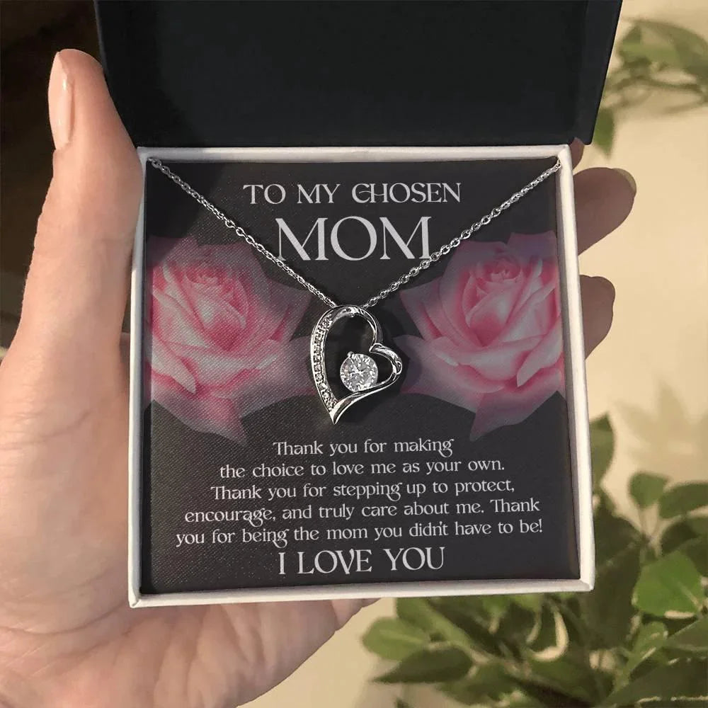 To My Chosen Bonus Mom Thank You for Stepping Up Forever Love Heart Pendant Necklace