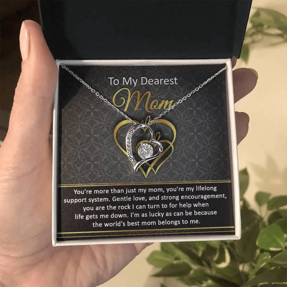 To My Dearest Mom You Are My Rock Forever Love Heart Pendant Necklace