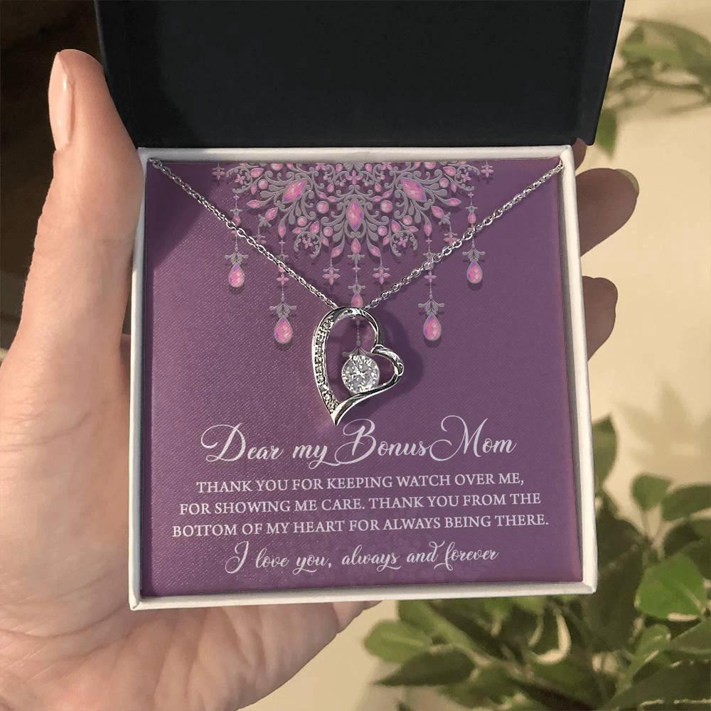Dear Bonus Mom Thank You for Always Being There Forever Love Heart Pendant Necklace