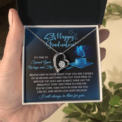 Graduation Gift for Her Spread Your Wings and Fly Forever Love Heart Pendant Necklace with Gift Box - Mallard Moon Gift Shop