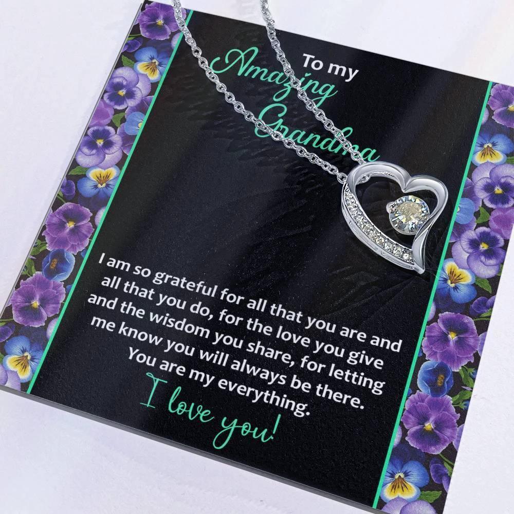 To My Amazing Grandma I am Grateful Forever Love Heart Pendant Necklace