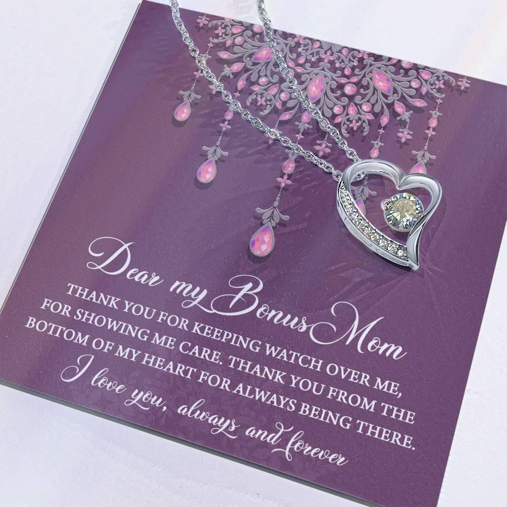 Dear Bonus Mom Thank You for Always Being There Forever Love Heart Pendant Necklace - Mallard Moon Gift Shop