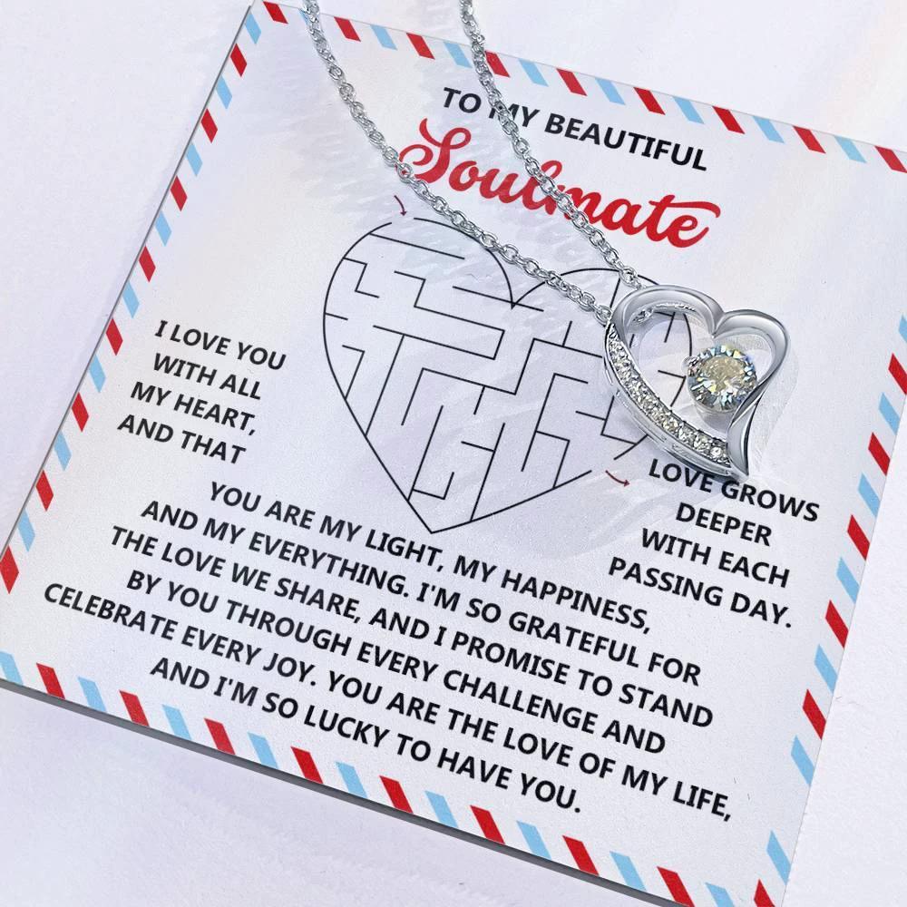 To My Soulmate: Forever Love Heart Necklace with Emotional and Heartfelt Message Lucky to Have You