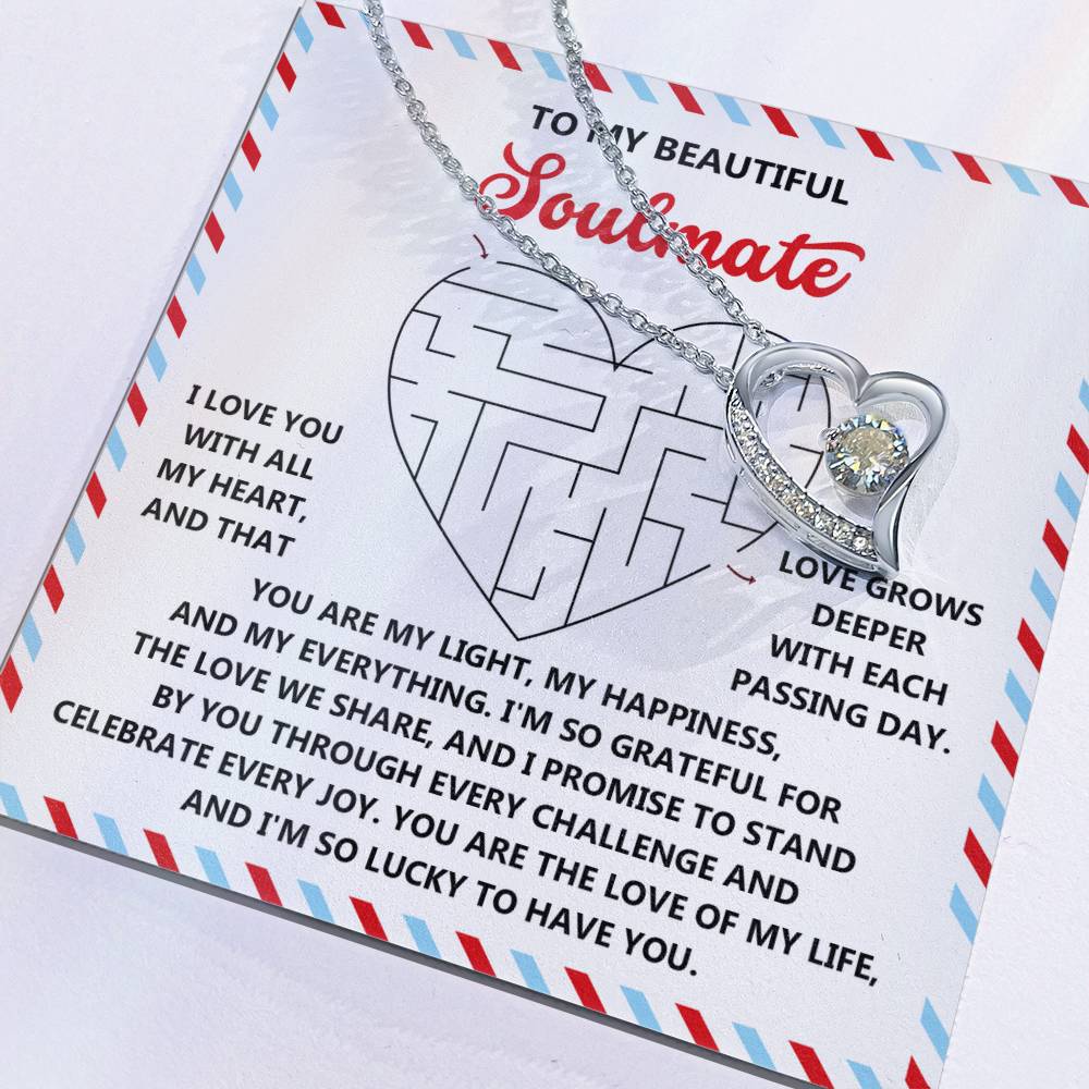 To My Soulmate: Forever Love Heart Necklace with Emotional and Heartfelt Message Lucky to Have You - Mallard Moon Gift Shop