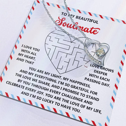 To My Soulmate: Forever Love Heart Necklace with Emotional and Heartfelt Message Lucky to Have You - Mallard Moon Gift Shop