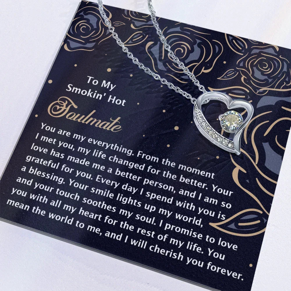 Romantic Jewelry Gift for Wife, Girlfriend, or Fiancée –Forever Love Heart Pendant Necklace with CZ Stone - Includes Elegant Message Card - Soothes My Soul