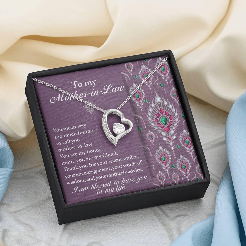 Mother-in-Law Gift You Are My Bonus Mom, My Friend Forever Love Heart Pendant Necklace - Mallard Moon Gift Shop