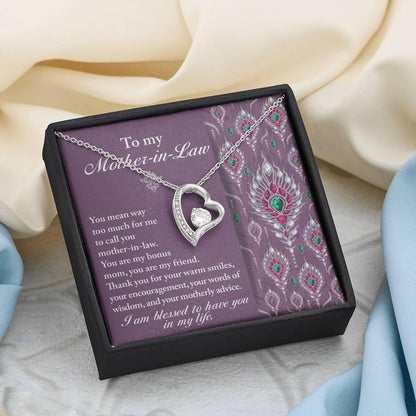 Mother-in-Law Gift You Are My Bonus Mom, My Friend Forever Love Heart Pendant Necklace - Mallard Moon Gift Shop