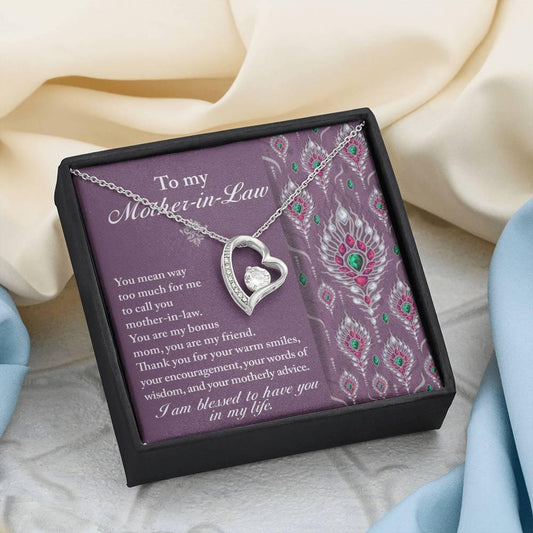 Mother-in-Law Gift You Are My Bonus Mom, My Friend Forever Love Heart Pendant Necklace - Mallard Moon Gift Shop