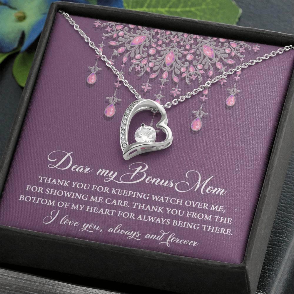 Dear Bonus Mom Thank You for Always Being There Forever Love Heart Pendant Necklace