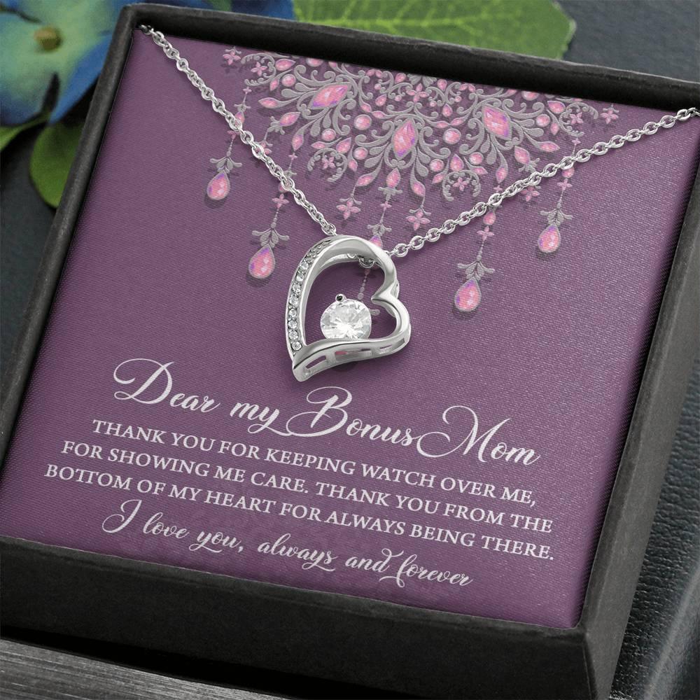 Dear Bonus Mom Thank You for Always Being There Forever Love Heart Pendant Necklace - Mallard Moon Gift Shop