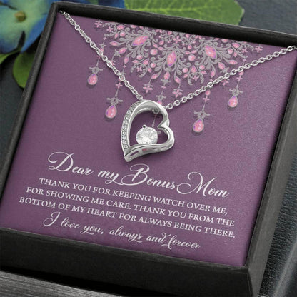 Dear Bonus Mom Thank You for Always Being There Forever Love Heart Pendant Necklace - Mallard Moon Gift Shop