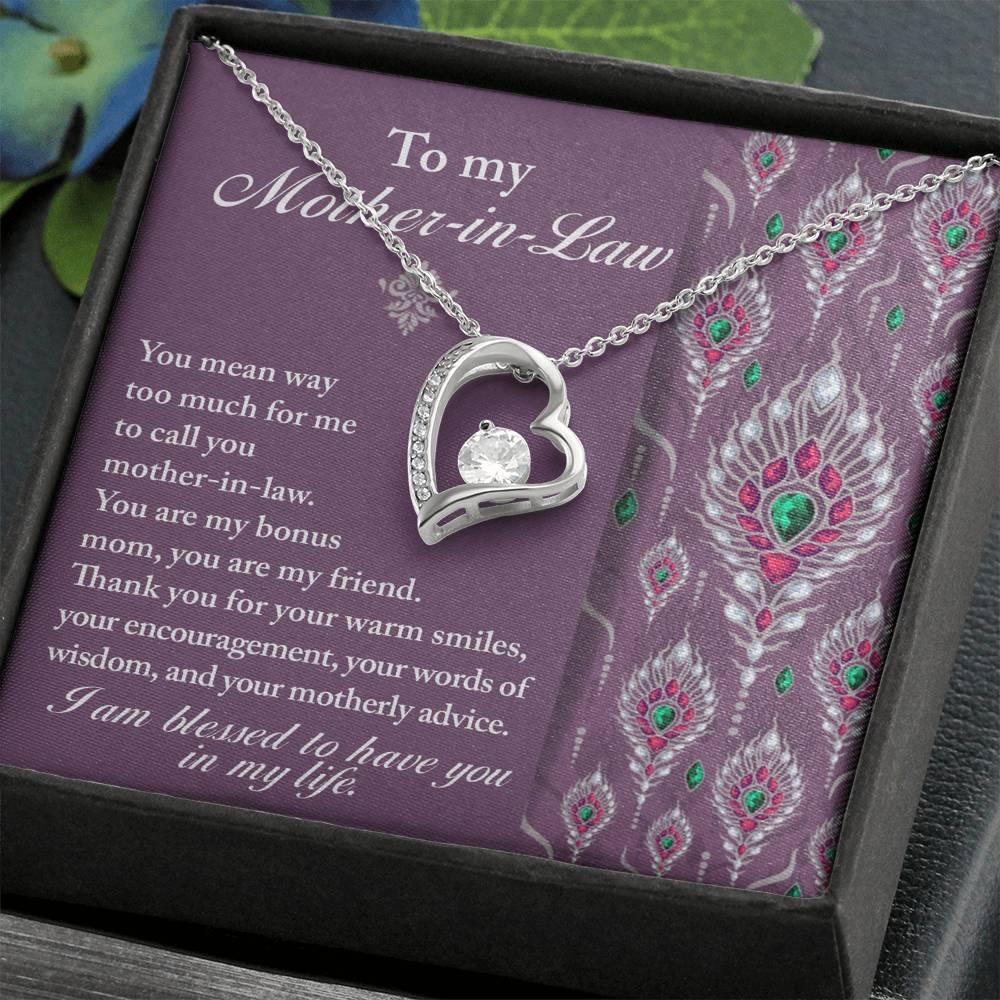 Mother-in-Law Gift You Are My Bonus Mom, My Friend Forever Love Heart Pendant Necklace - Mallard Moon Gift Shop