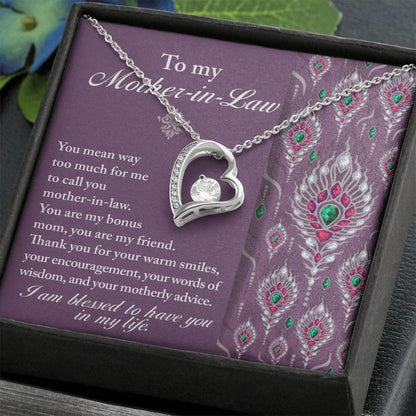 Mother-in-Law Gift You Are My Bonus Mom, My Friend Forever Love Heart Pendant Necklace - Mallard Moon Gift Shop