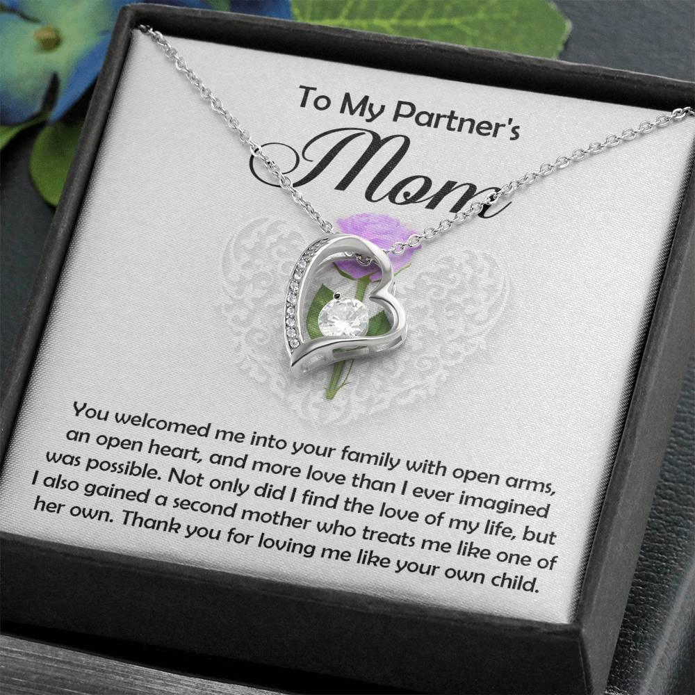 To My Partner's Mom You Welcomed me with Open Arms and an Open Heart Pendant Necklace - Mallard Moon Gift Shop