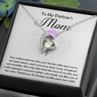 To My Partner's Mom You Welcomed me with Open Arms and an Open Heart Pendant Necklace - Mallard Moon Gift Shop