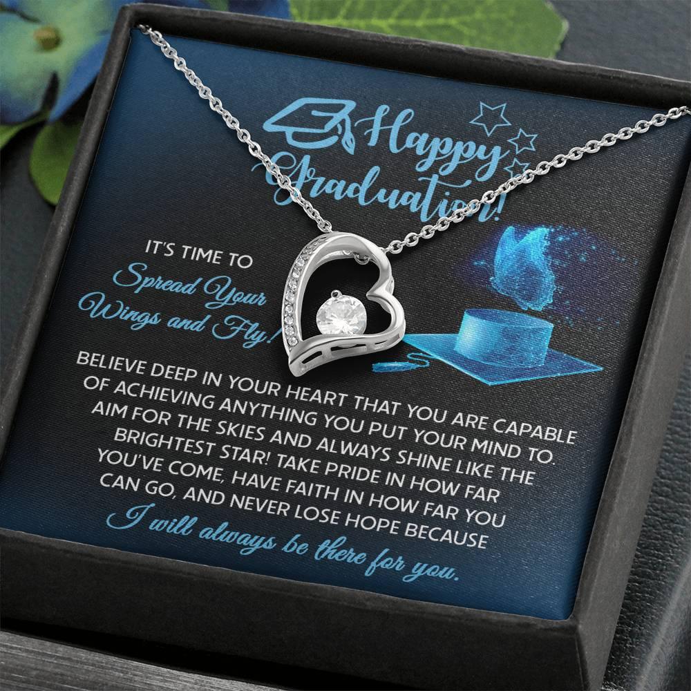 Graduation Gift for Her Spread Your Wings and Fly Forever Love Heart Pendant Necklace with Gift Box - Mallard Moon Gift Shop