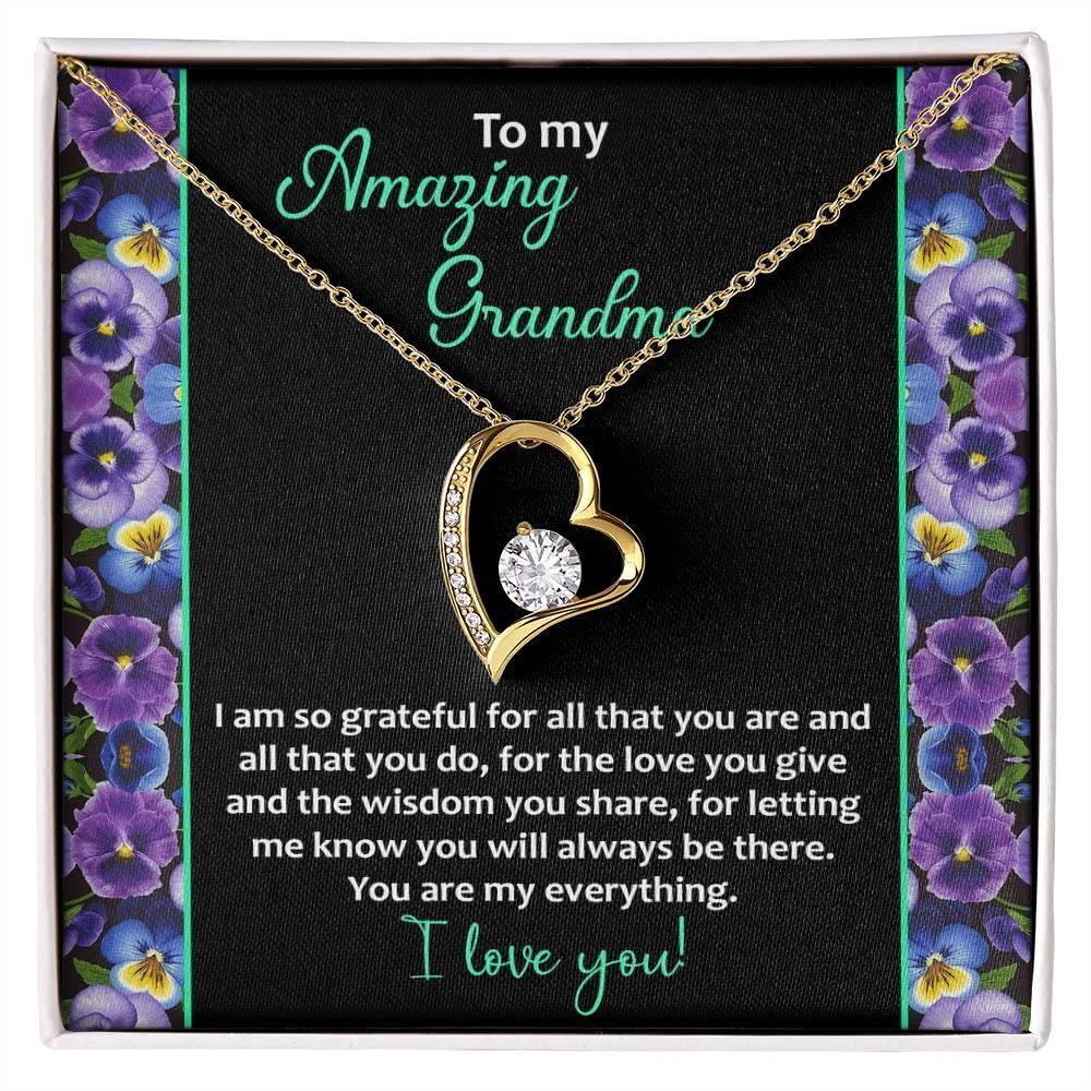 To My Amazing Grandma I am Grateful Forever Love Heart Pendant Necklace