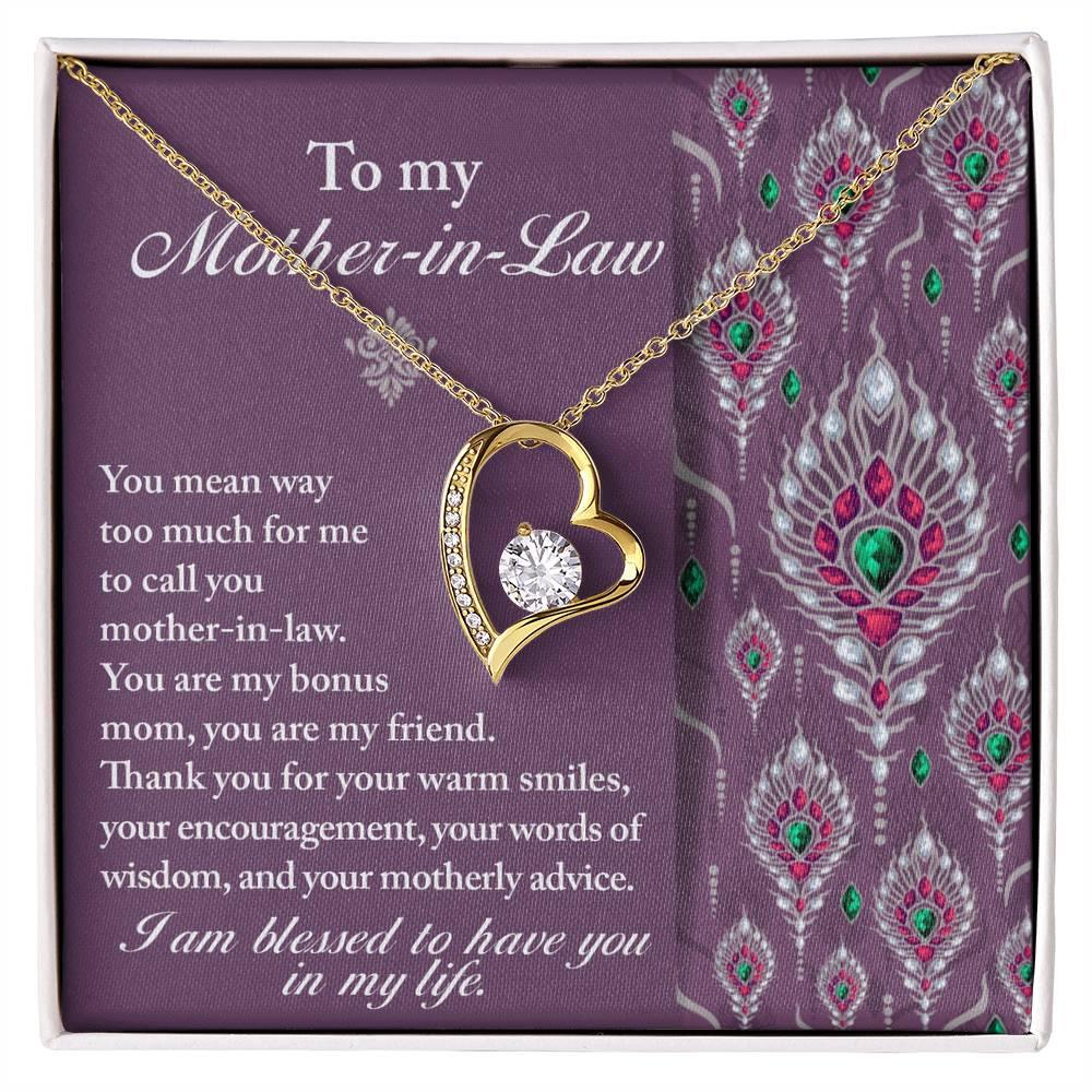 Mother-in-Law Gift You Are My Bonus Mom, My Friend Forever Love Heart Pendant Necklace - Mallard Moon Gift Shop
