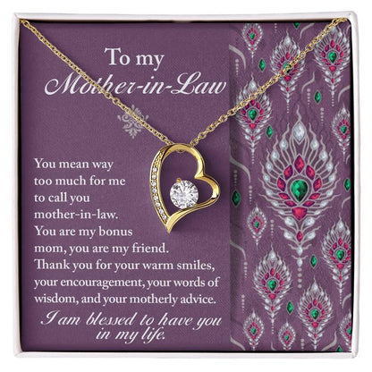 Mother-in-Law Gift You Are My Bonus Mom, My Friend Forever Love Heart Pendant Necklace - Mallard Moon Gift Shop