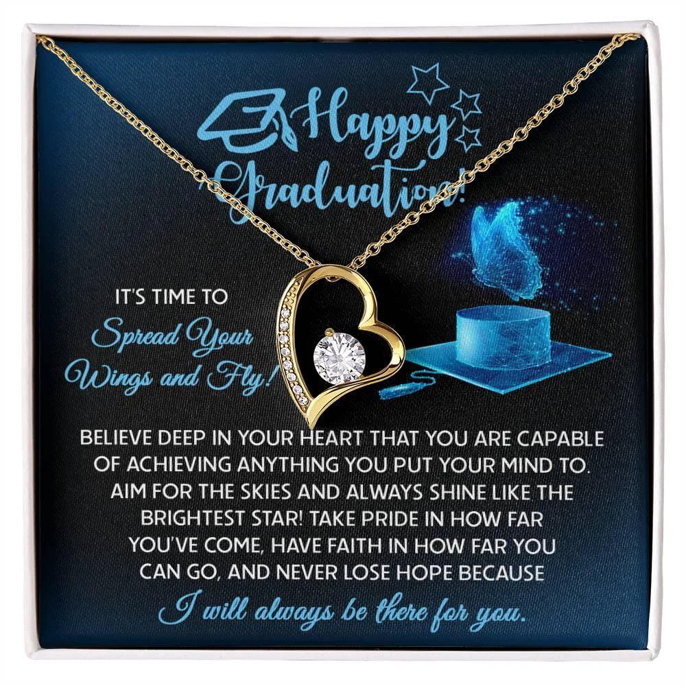 Graduation Gift for Her Spread Your Wings and Fly Forever Love Heart Pendant Necklace with Gift Box