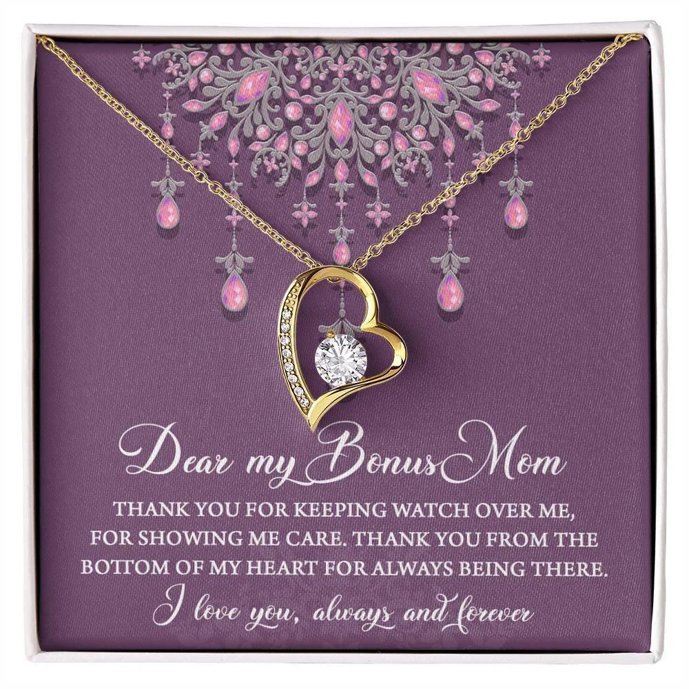 Dear Bonus Mom Thank You for Always Being There Forever Love Heart Pendant Necklace