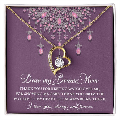 Dear Bonus Mom Thank You for Always Being There Forever Love Heart Pendant Necklace - Mallard Moon Gift Shop