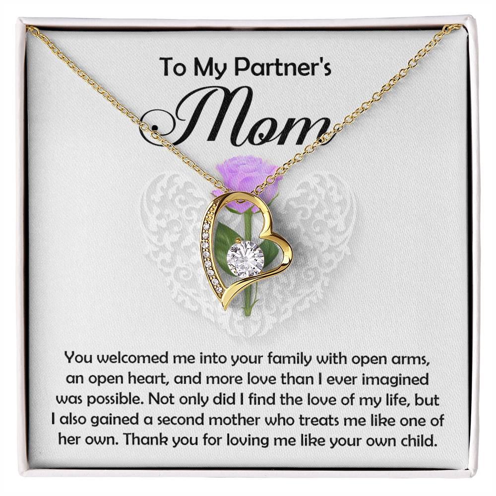 To My Partner's Mom You Welcomed me with Open Arms and an Open Heart Pendant Necklace - Mallard Moon Gift Shop