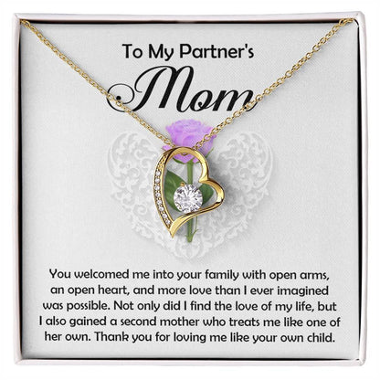 To My Partner's Mom You Welcomed me with Open Arms and an Open Heart Pendant Necklace - Mallard Moon Gift Shop