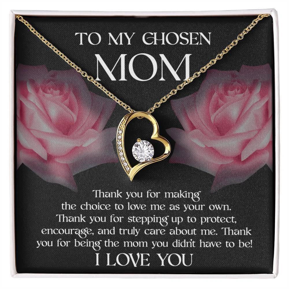 To My Chosen Bonus Mom Thank You for Stepping Up Forever Love Heart Pendant Necklace