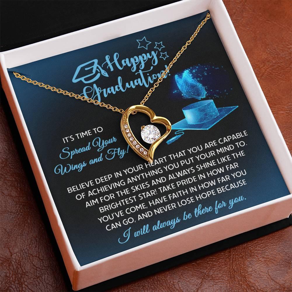 Graduation Gift for Her Spread Your Wings and Fly Forever Love Heart Pendant Necklace with Gift Box - Mallard Moon Gift Shop