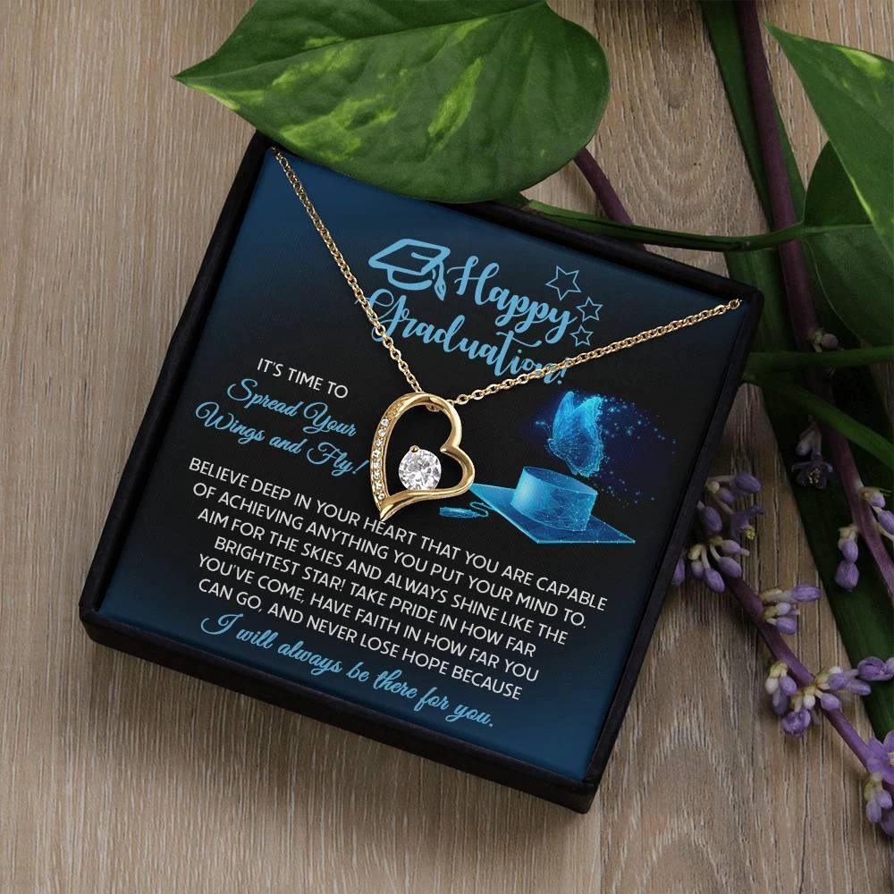 Graduation Gift for Her Spread Your Wings and Fly Forever Love Heart Pendant Necklace with Gift Box