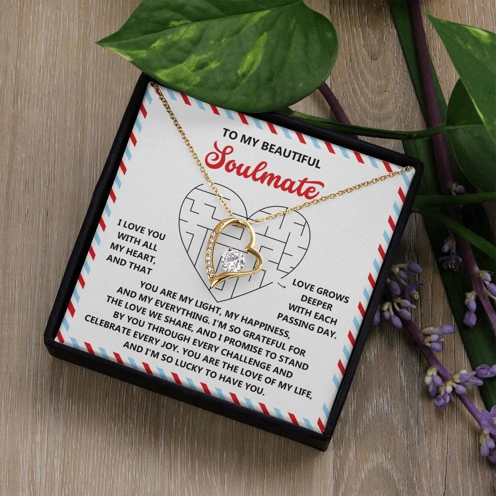 To My Soulmate: Forever Love Heart Necklace with Emotional and Heartfelt Message Lucky to Have You