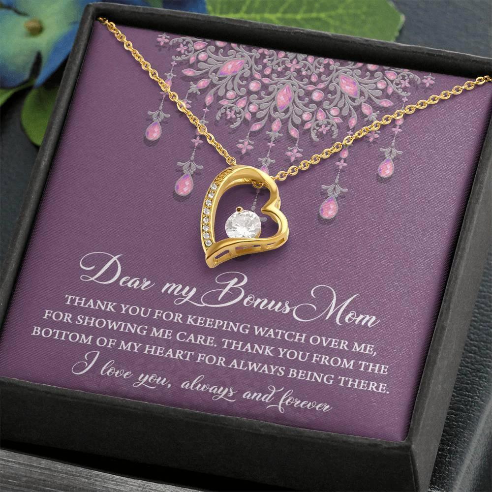 Dear Bonus Mom Thank You for Always Being There Forever Love Heart Pendant Necklace
