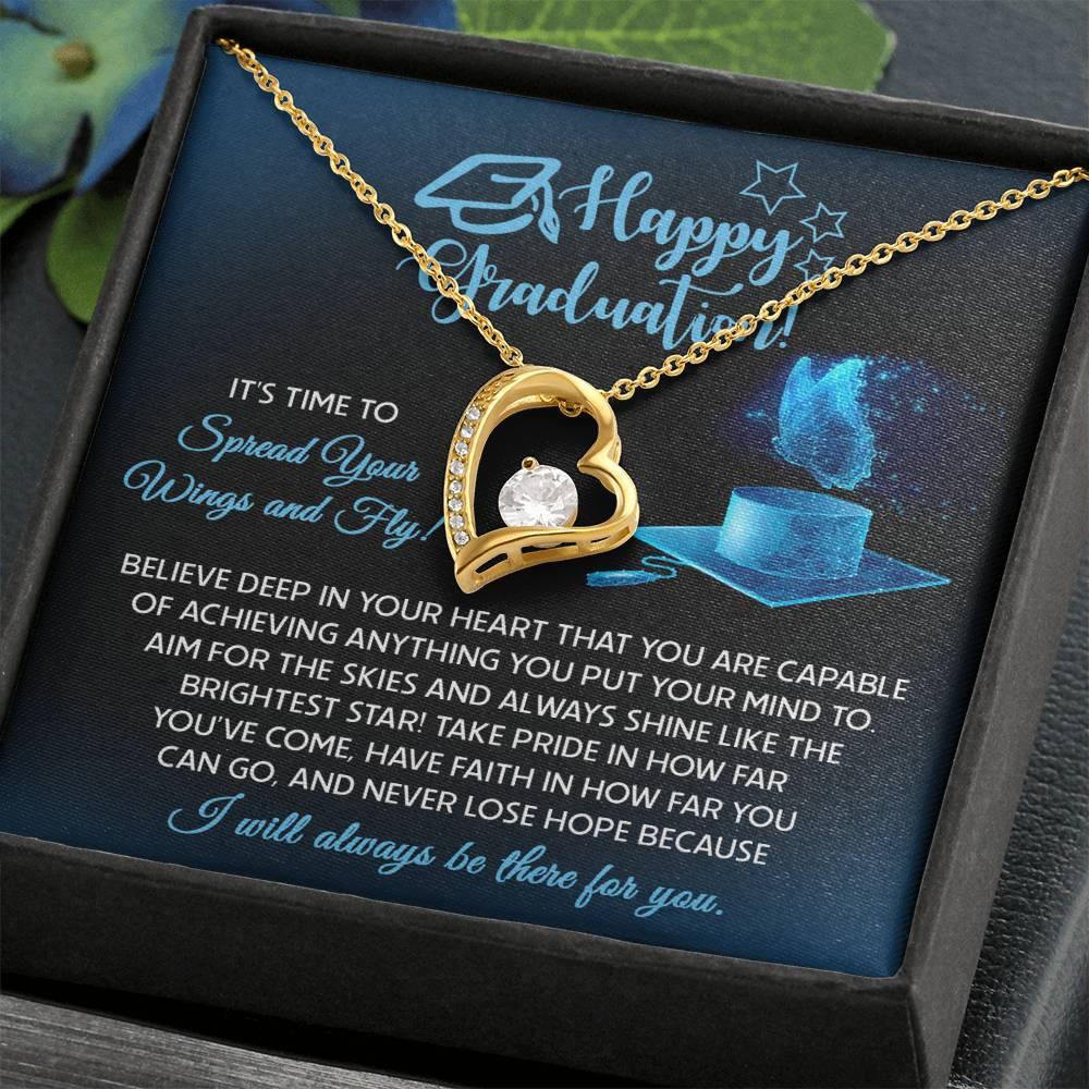 Graduation Gift for Her Spread Your Wings and Fly Forever Love Heart Pendant Necklace with Gift Box - Mallard Moon Gift Shop