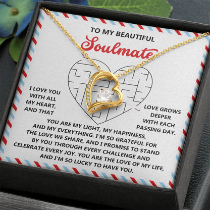 To My Soulmate: Forever Love Heart Necklace with Emotional and Heartfelt Message Lucky to Have You - Mallard Moon Gift Shop