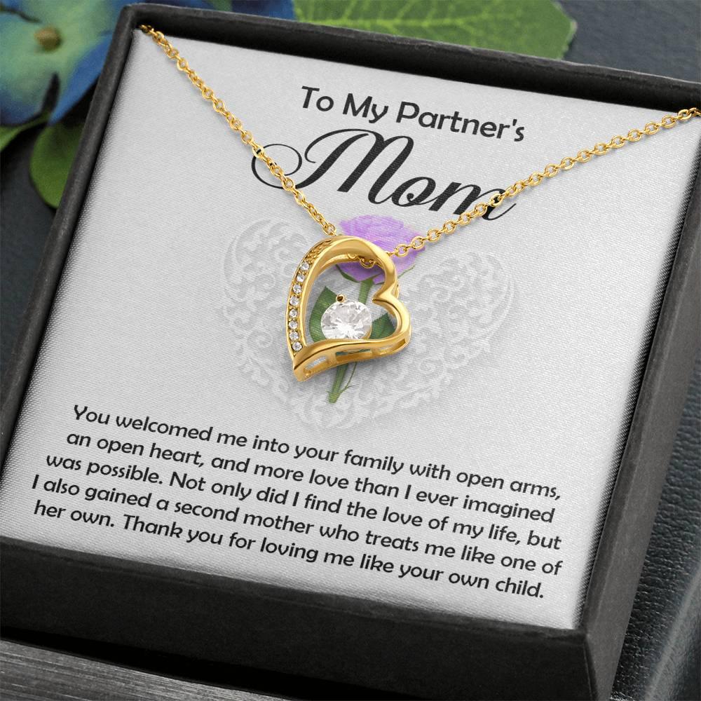 To My Partner's Mom You Welcomed me with Open Arms and an Open Heart Pendant Necklace - Mallard Moon Gift Shop