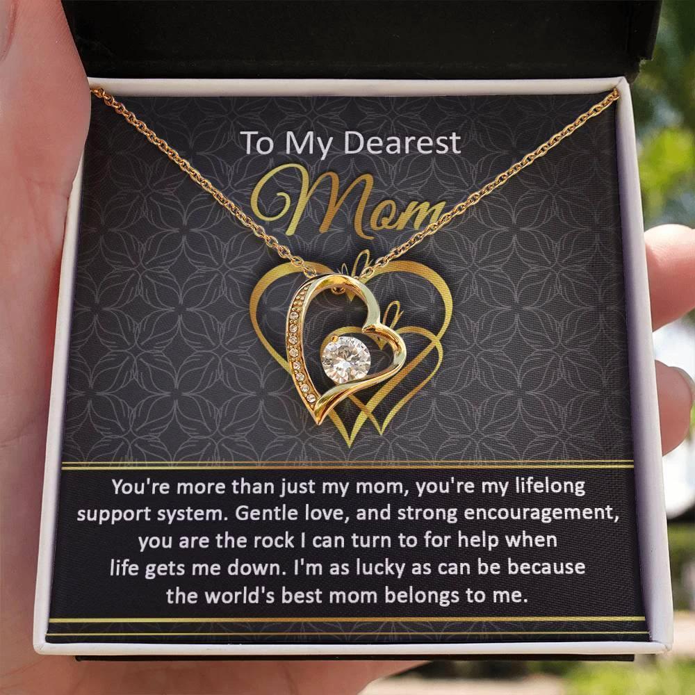 To My Dearest Mom You Are My Rock Forever Love Heart Pendant Necklace