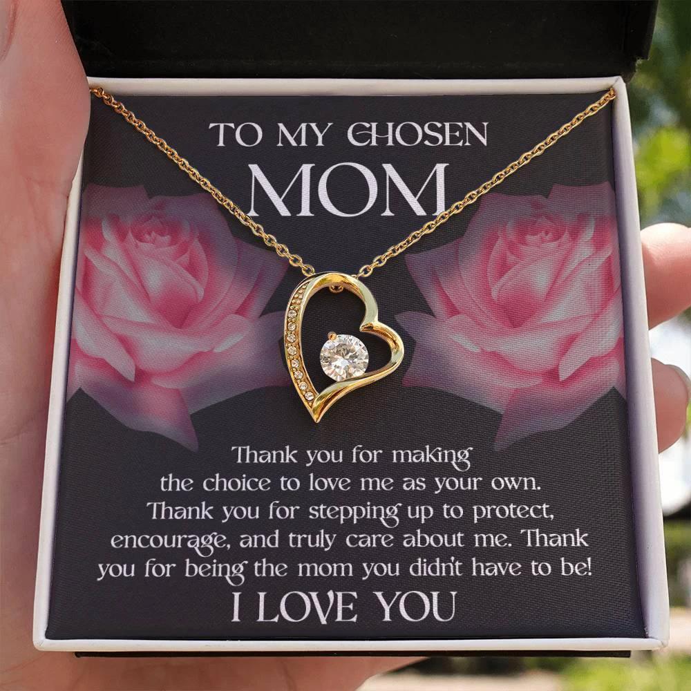To My Chosen Bonus Mom Thank You for Stepping Up Forever Love Heart Pendant Necklace