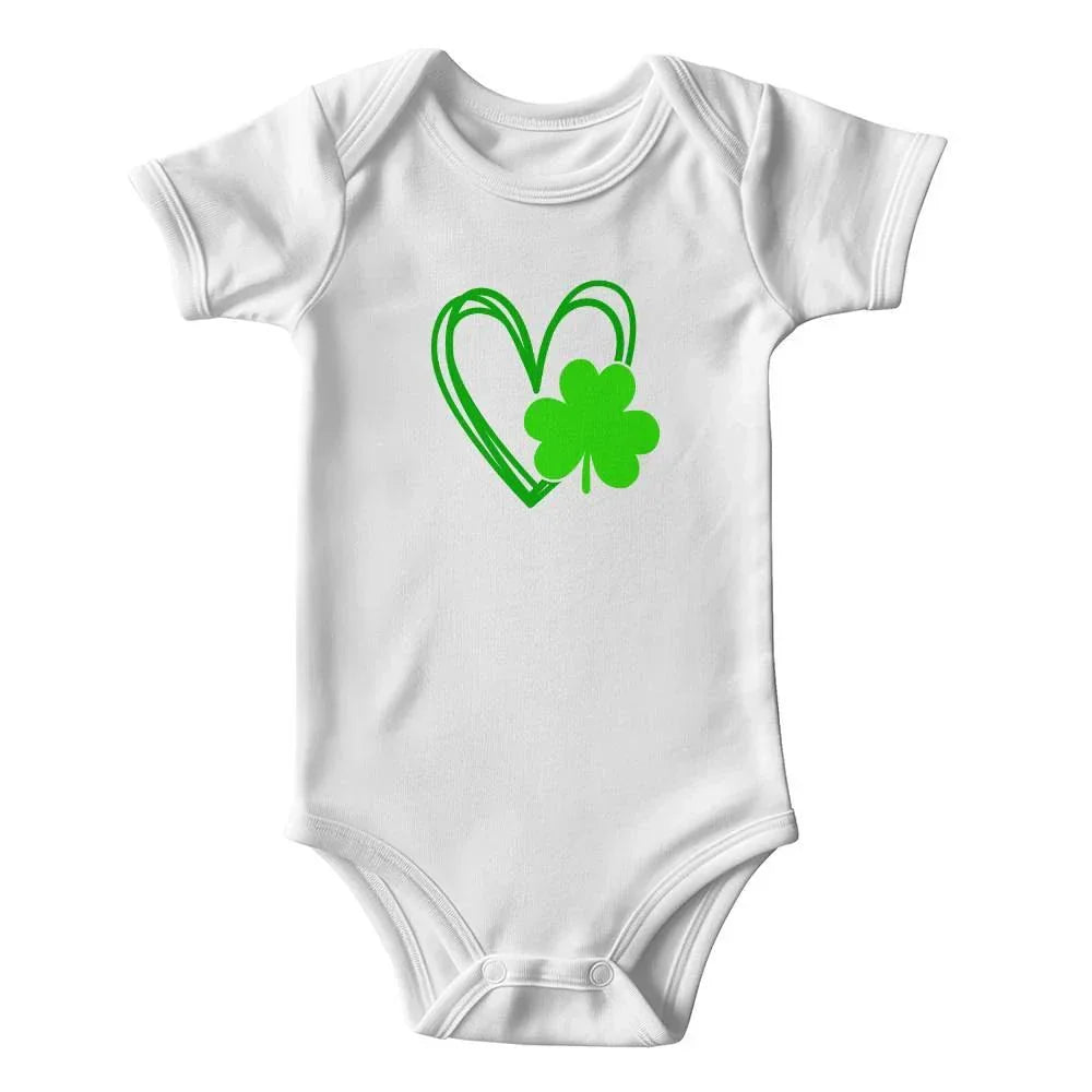 Lucky Shamrock Heart St. Patrick’s Day Baby Bodysuit – Cute Irish Onesie – Soft Cotton Infant Romper – Newborn Holiday Outfit & Baby Shower Gift