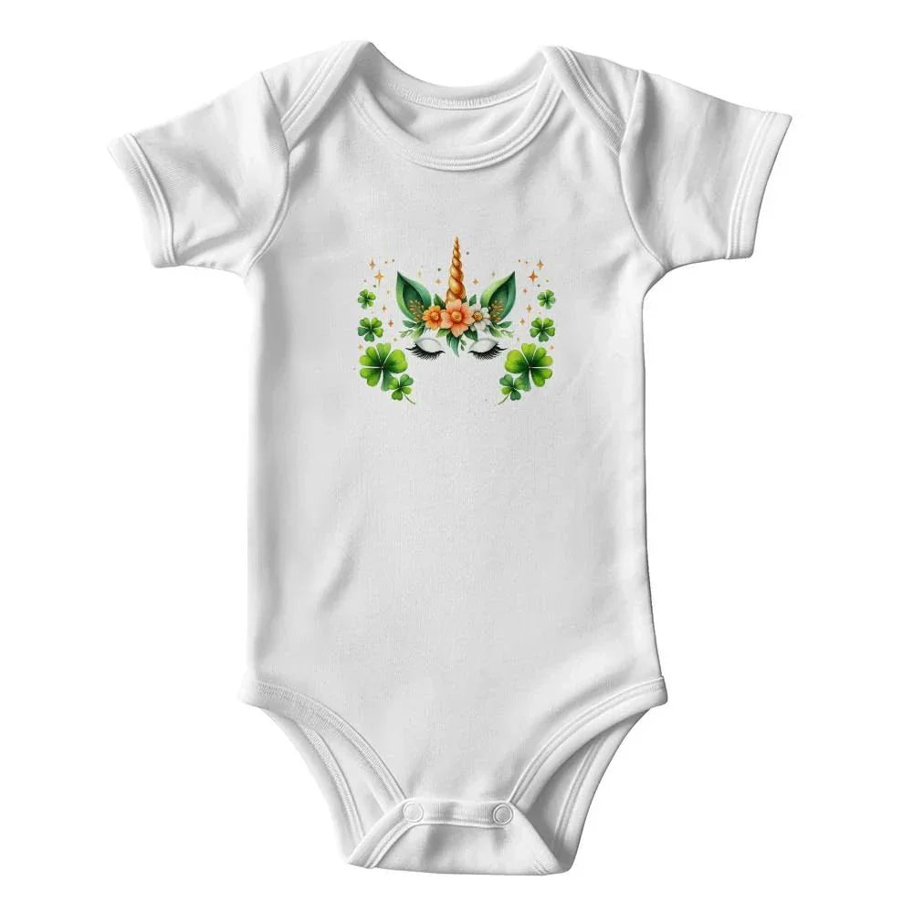 Lucky Unicorn St. Patrick’s Day Baby Bodysuit – Cute Shamrock & Floral Onesie – Soft Cotton Infant Romper – Irish Holiday Outfit & Baby Shower Gift